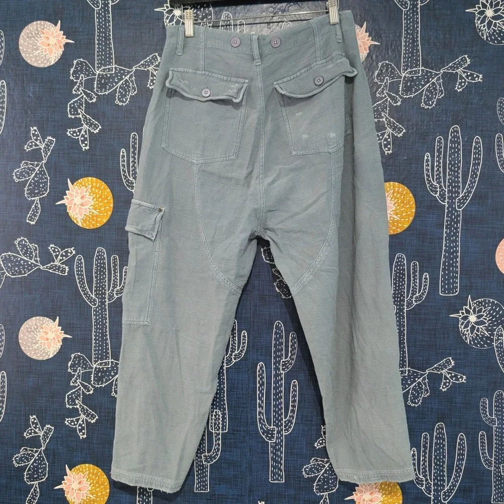 Free People Blue Grey Slub Texture Utility Cargo Pants XS Relaxed Tapered Leg - Picture 8 of 13
